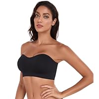 Curyon Women's Non-Slip Silicone Bandeau Bra Removable Cups Wireless & 2-Way Straps Seamless Comfort Black L