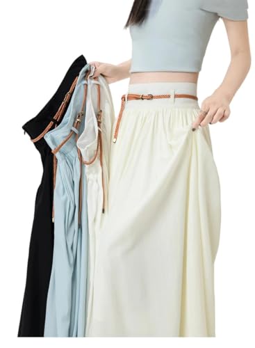 Pulcykp Women Slim High Waist Big Swing A-Line Pleated Skirt Solid Umbrella Skirt with Belt4