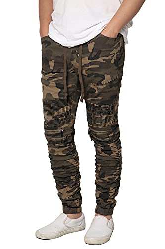 URBANJ Men's Slim Fit Biker Jogger Pants with Shirring Detail S-5XL