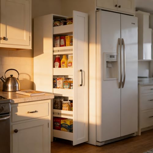 Tall Slim Rolling Storage Cart on Wheels 6-Tier Next to Fridge 11.81 inch Wide Narrow Pull-out Skinny Spice Rack Side of Refrigerator Slide-out Shelf Pantry Cabinet for Kitchen, Laundry Room White