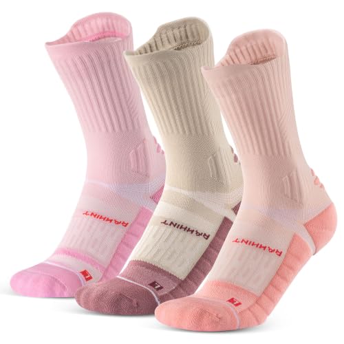 Rahhint Coolmax Kompressions-Laufsocken Damen 3 Paar Anti-Blasen Sportsocken Gepolstert Atmungsaktiv Mittelhoch Größen 35-47