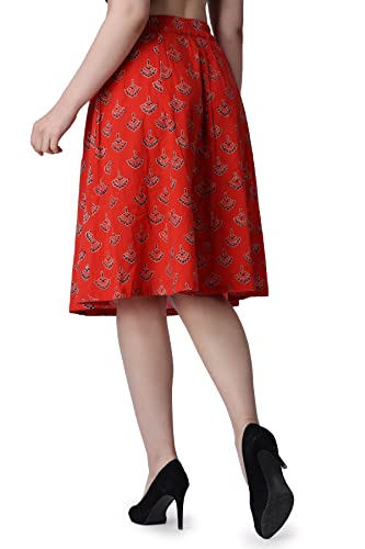 Image of POPWINGS Casual Bagru Printed A-Line Knee-Length Summer Skirt for Women | Ethnic