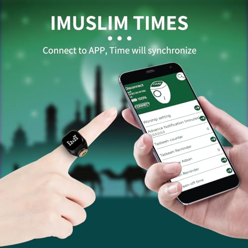 Image of Smart Tasbih Zikr Ring,18mm (8) Muslim Digital Azan Alarm Clock,APP Support Digital Counter Prayer Reminder Rings, Waterproof 4 Digit Finger Counter zikr Ring for Muslims