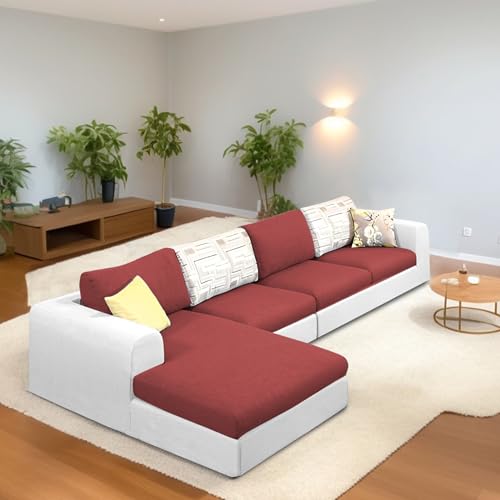 Image of Koza LHS 6 Seater L Shape Sofa Set for Living Room (Maroon Grey Fabric) Premium Fabric Sofa