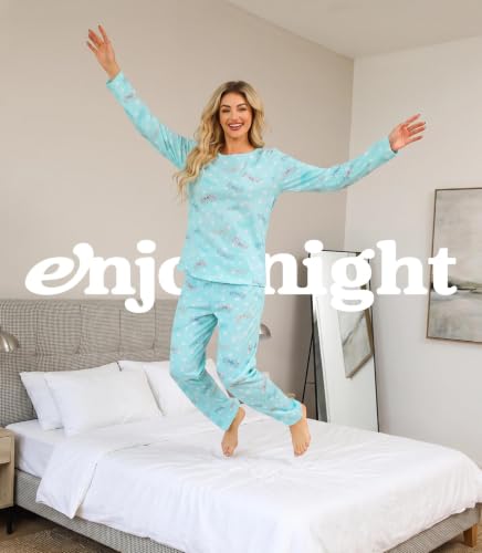 Image of ENJOYNIGHT Womens Pajama Set Cotton Pjs Long Sleeve Sleepwear with Pockets | Two Piece Crew Neck Sleep Set, Elastic Waist Long Pant, Lightweight Loungewear