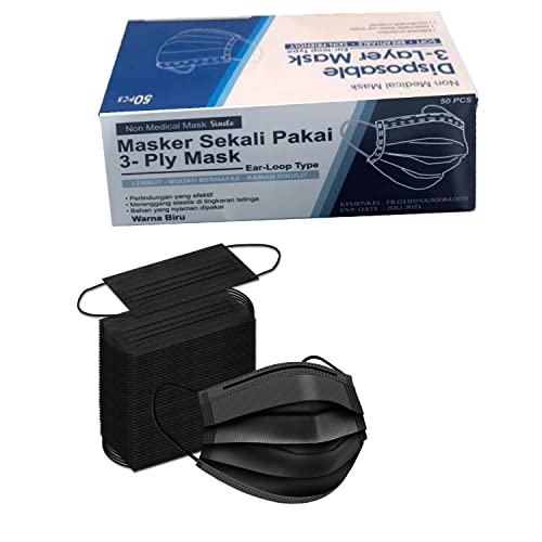 Black Disposable Face Mask 50 Pcs Black Disposable Face Masks, 3 Layer Black Face Mask, Disposable Masks, Black Masks Disposable 50 Pack for Adults (50 Pieces, Black)