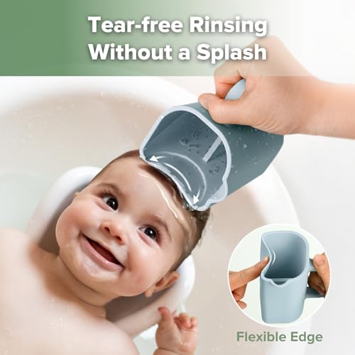 Image of haakaa Gentle Pour Bath Rinse Cup | Food Grade Silicone Shampoo & Body Washing Rinser Cup for Kids with Easy Grip Handle - Sea Breeze