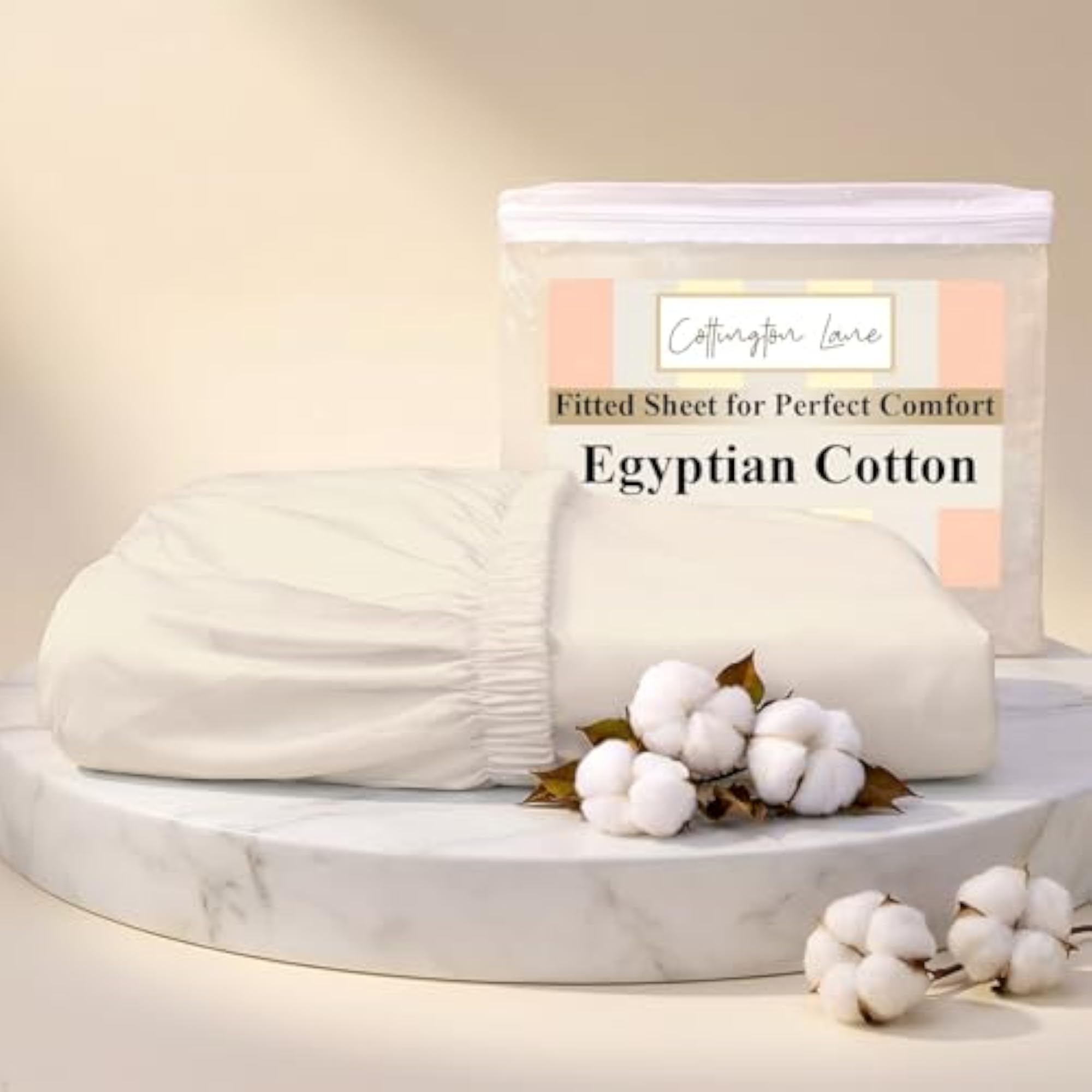 Egyptian Cotton Queen Fitted Sheet Only, Ivory