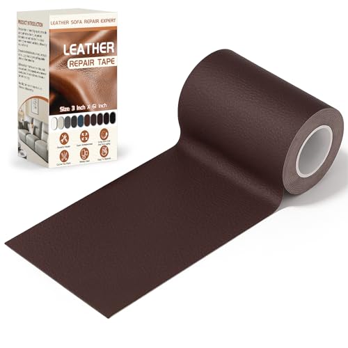 Vigorder Leather Repair Tape 3 x 61 Self Adhesive Leather Repair Patch for Furniture Sofa Car Interior Office Chair (Dark Brown)