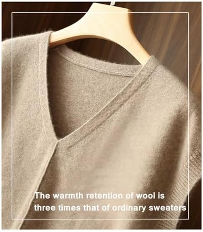 Ailaile Pull En Tricot à Col En V Profond Pour Femme, 100 % Laine Mérinos, Sans Manches, Basique, Chemisier Court, Beige, Taille S - 2