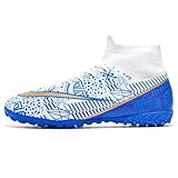 Generic Kids Soccer Shoes Indoor Futsal Turf Youth Soccer Cleats Boys TF High-Top Football Boots for Training Outdoor Blue Size EUR39