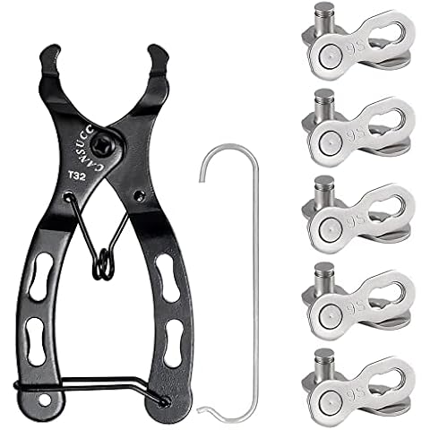 Kigauru 5 Pairs Bicycle Chain Master Link Steel 9 Speed Chains Repair Accessories Reusable Quick Link + Bike Link Chain Master Link Tool Master Chain Pliers Installation/Removal Chain Link Pliers Cover