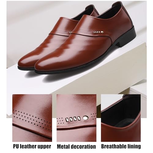 Men's Leather Slip On Dress Loafers with Metal Decoration Fashion Pointed Toe Low Top Punched Brogues Oxford Shoes Luxury Casual Business Wedding Formal Shoes2