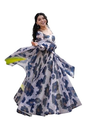 Image of KD Women Pure Georgette Floral Print Anarkali Kurta Pant Set with Dupatta Anarkali Kurti for Women