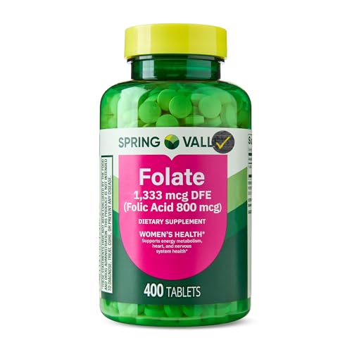 Folate 1 333 mcg DFE (Folic Acid 800 mcg) Dietary Supplement for Womens Health 400 Tablets + Quality Check Sticker
