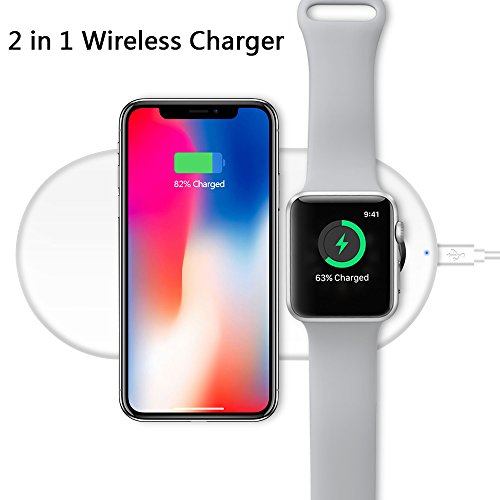 Wireless Charging Pad 2 in 1,Charger Dock Compatible to Watch, 7.5W Compatible iPhone X XS MAX XR 8 8+ 10W Compatible Samsung Galaxy 5W for Qi-Enabled Device