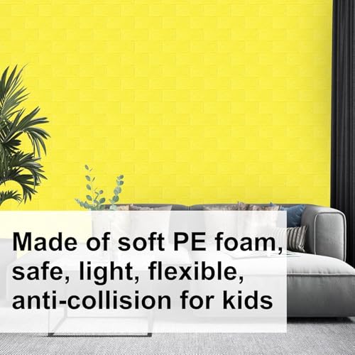Image of TEKCOOL Self-Adhesive Waterproof PE Foam 3D Wall Panels Wallpaper Sticker for Bathroom, Living Room, and Home Decoration (70 x 77cm, Appx. 5.8Sq Feet)-5 Piece-Yellow'