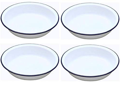 Traditional Circular Round 24cm Falcon White Enamel Pie Dish (Set of 4)