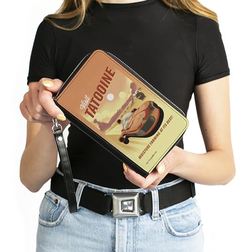 Buckle-Down Star Wars Wallet, Zip Around, Star Wars Visit Tatooine Luke Landspeeder Pose and Landscape, Vegan Leather4
