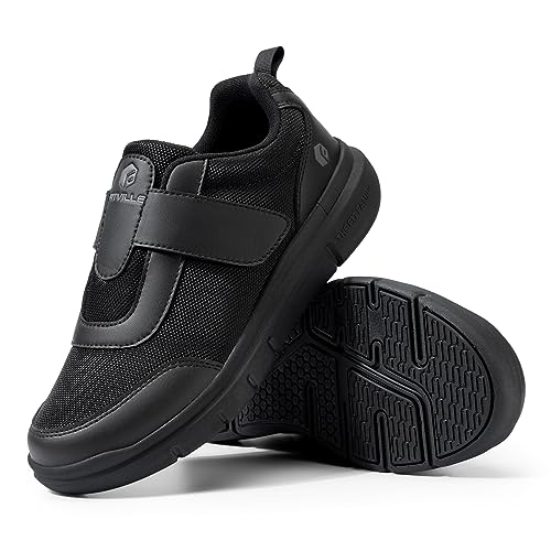 Fitville Buty Cukrzycowe Męskie Bardzo Szerokie Z Zapięciem Na Rzep Bardzo Szerokie Miękkie Buty Zdrowotne Dla Mężczyzn Na Opuchnięte Stopy Czarny 46 EU XX-Szeroki