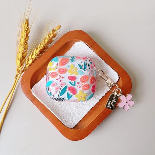 Image of MINSCOSE for AirPods 4 Clear Case,Cute Colorful Flower Pattern Design with Girly Floral Keychain,Soft Silicone Protective Shockproof Cover with Cleaner Kit for Girls Women-Color
