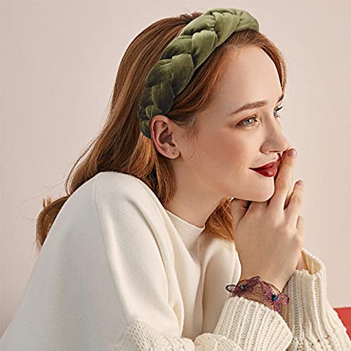Rinvee Headbands For Women Velvet Braided Headbands Fashion Hairband Criss Cross Hair Accessories, Black And Army Green #TOP4