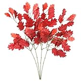 4 tallos de hojas de roble artificial rojo con frutos de 28.7 pulgadas, hojas de arce sintético, ramas verdes para vegetación, hogar, cocina, centros de mesa, decoración de otoño y Acción de Gracias