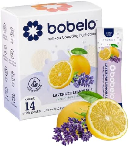 Bobelo Self Carbonating Hydration Packets | Low Calorie Drink Mix, Electrolytes Powder Packets | Keto Friendly, Sugar Free Water Enhancer | Soda & Sparkling Water Alternative | Lavender Lemonade(14ct)