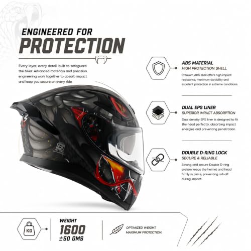 Image of Axor Apex Venomous ISI ECE DOT Certified Full Face Dual Visor Helmet for Men and Women with Pinlock Fitted Outer Clear Visor and Inner Smoke Sun Visor Dull Black Grey(L)