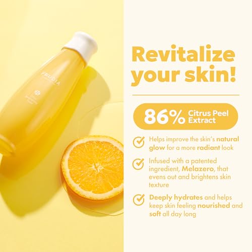 FRUDIA Citrus Brightening Face Toner (6.59 fl oz), Vitamin C Korean Toner with Mandarin Peel Extract, Vegan Vitamin C & Mela-Zero for Dark Spots & Radiance, and Sensitive Skin