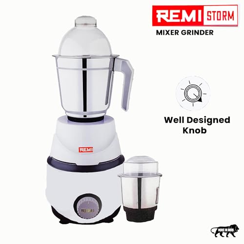 Image of REMI 800 W Mixer Grinder With 3 Jars (3 Stainless Steel Jars) 4 Super Efficient Stainless Blades 2 Years Warranty White-Gray (STROM 800 W)