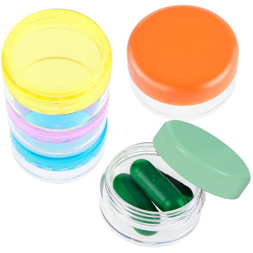Dimeho Small Pill Organizer Box, 5 Pcs Travel Pill Cases Holder Portable Daily Mini Pill Container No BPA Medicines Storage Containers for Purse Pocket Briefcase (Blue/Orange/Rose Red/Yellow/Green)