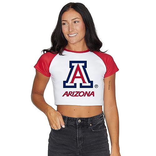 Lojobands Women's Tailgate Outfit College Game Day Team Tee T-Shirt Crop Top (Large, Arizona Wildcats)