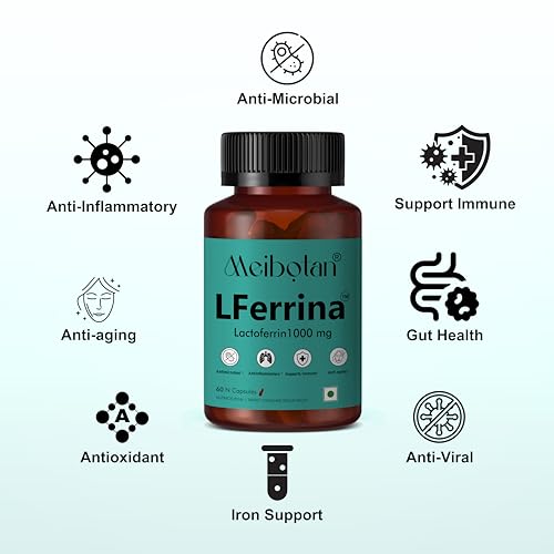 Image of Lactoferrin supplement multifunctional protein, Antimicrobial, Antiinflammatory, Production of white blood cells, Regulates iron metabolism, Digestion Support- 60 Veg Capsules