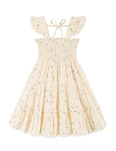KIDDLETOWN Robe Bebe Fille Midi, Fête Enfants Robes Cérémonie, Élégant A-Ligne Coton Robes à Volants sans Manches, Vêtements d'été Solid Chic 2-3 Ans