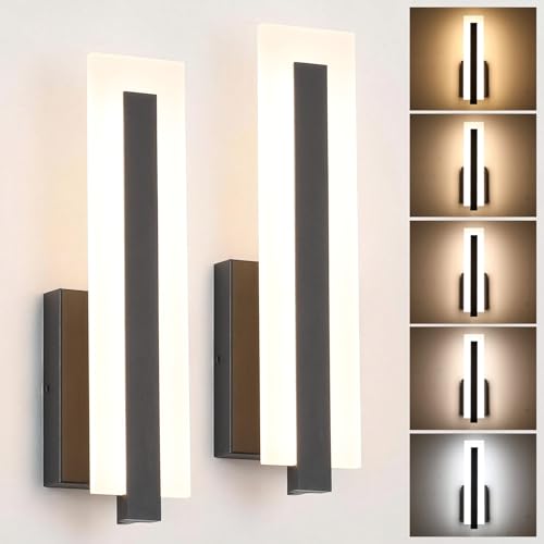 Tipace Hardwired Black Dimmable Modern LED Wall Sconce 2 Packs 3000K 3500K 4000K 5000K 6000K Indoor Wall Lights Up and Down Wall Mount Light for Living Room Bedroom Hallway Corridor(5CCT) by Tipace - Used condition - US$95.92