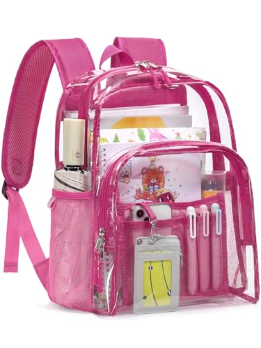 Image of Clear Backpack for School, Heavy Duty Transparent Bookbag | Reinforced Biuld, 0.5mm Thick PVC, Padded Straps, 6 Pockets, Fits Boys /Girls /Adults, for College Work Travel