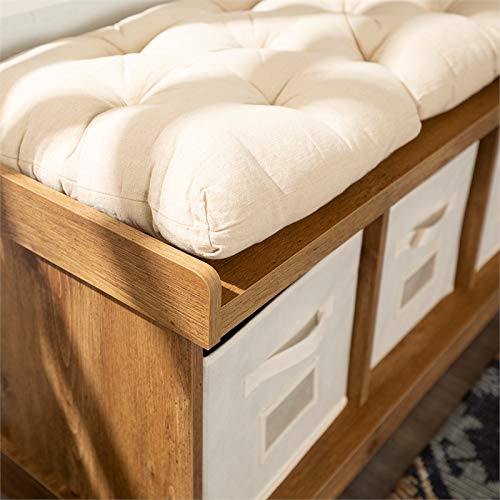 Walker Edison Modern Farmhouse Entryway Shoe Storage Bench Totes Upholstered Cushion Hallway Organizer, 42 Inch, Barnwood #TOP5