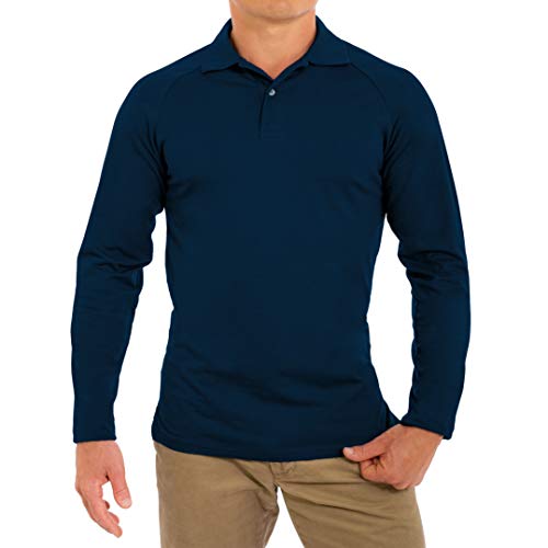 CC Perfect Slim Fit Long Sleeve Polo Shirts for Men + Stretch | Soft Fitted Breathable Collared Mens Long Sleeve Polo Shirts