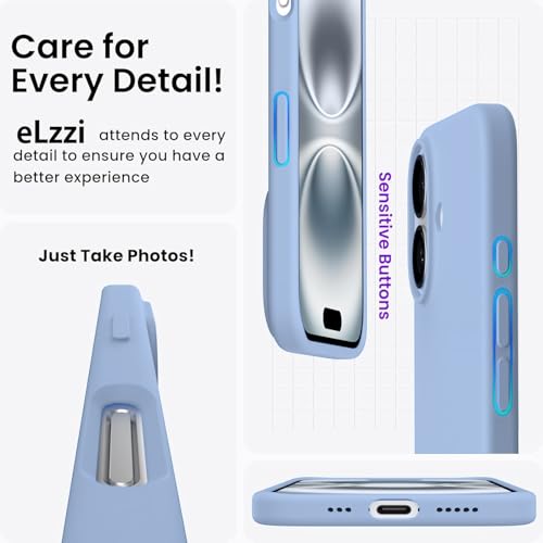 Image of Elzzi Microfiber Logo Cover Compatible for iPhone 16 Plus Case Liquid Silicone Cases Full Body 4 Layer Protective Covers Shockproof Back Cover (Azure)