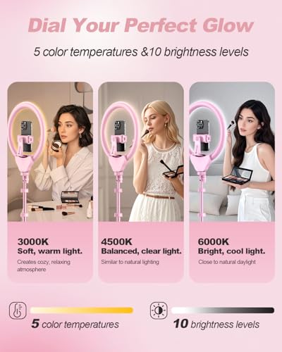Image of UBeesize 12'' LED Ring Light with 62'' Tripod Stand, Selfie Ring Light for Video Recording, Live Streaming, TikTok & YouTube, Compatible with iPhone & Android (Pink)