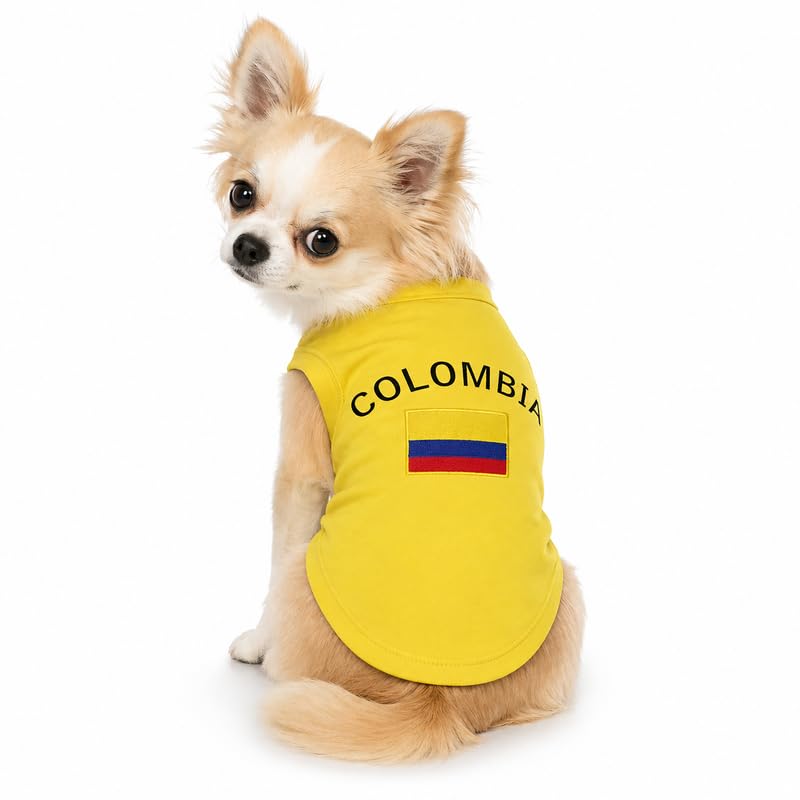 Chemise pour chien Colombie vêtement jaune Petitebella Taille L motif drapeau