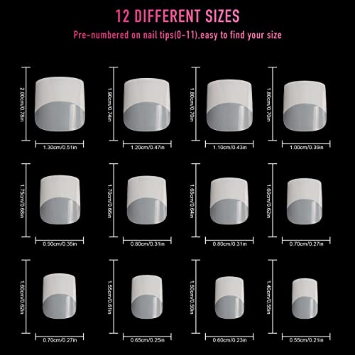 Ranrose Short Nail Tips 240Pcs Square Nail Tips For Acrylic Nails Professional 12 Size Half Cover Nail Tips Pre-Shape Short False Nails Press On Nails With Box For Christmas Nail Extension Tips #TOP1