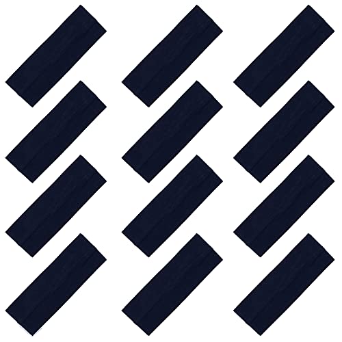 Kenz Laurenz 3" Wide Cotton Headbands Pack Stretch Elastic Yoga Soft and Stretchy Sports Sweatbands Fashion Headband for Teens Women Girls Men (12 pc Headbands, Navy)
