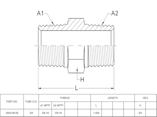 Image of (2-PACK) 5404-06-06 Hydraulic Hose Adapter Fitting 3 /8 inch Male (3 /8 inch-18NPTF) x 3 /8 inch Male (3 /8 inch-18NPTF) SAE Straight Pipe Joints Tube Connector Carbon Steel