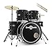 Gear4music BDK-1 Kit de Batería Compacta Completa para Principiantes - Batería Acústica de 5 Piezas, Platillos, Pedal de Bombo, Sillín y Baquetas - Negro