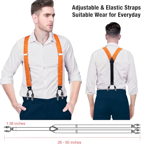 Image of DiBanGu Paisley Bow Tie and Supenders for Men Tuxedo Heavy Duty 6 Clips Suspender Adjustable Y-Shape Mens Trouser Braces