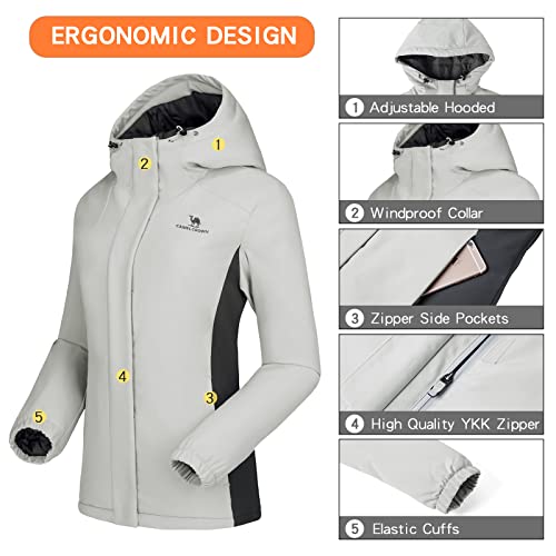 Camelsports Women's Puffer Jacket With Hooded Waterproof Thicken Warm Coat Full-Zip Insulated Windproof Parka Long-Sleeve Fashion Puffect #TOP4