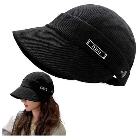huablo UPF 50+ Women Sun Hat UV Protection Hiking Fishing Hats Ponytail Hole Sun Cap Hat Foldable Wide Brim Baseball Cap Men Corduroy Casual Hat Unisex Black Cover
