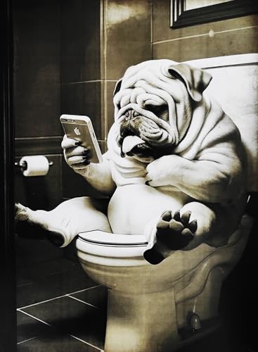 KUSTOM ART Dekorative Poster Wand Serie Tiere Einrichtung Toilette Englische Bulldogge auf Wasser mit Telefon Kunstdruck auf beschichtetem Papier 40x30cm Kein Rahmen KUSTOM ART Dekorative Poster Wand Serie Tiere Einrichtung Toilette Englische Bulldogge auf Wasser mit Telefon Kunstdruck auf beschichtetem Papier 40x30cm Kein Rahmen